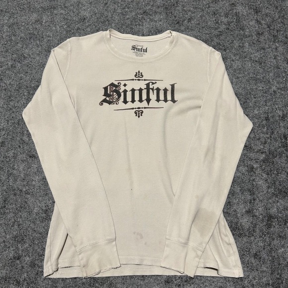 Sinful by Affliction Angel Wings Thermal Long Sleeve Cream XL CHECK MEASUREMENTS - Picture 3 of 6